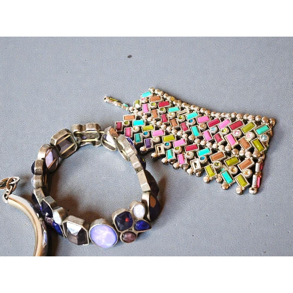 10 Pc Metal Stretch Bracelet Lot - Boho Enamel Crystal Statement Stack - Picture 5 of 7